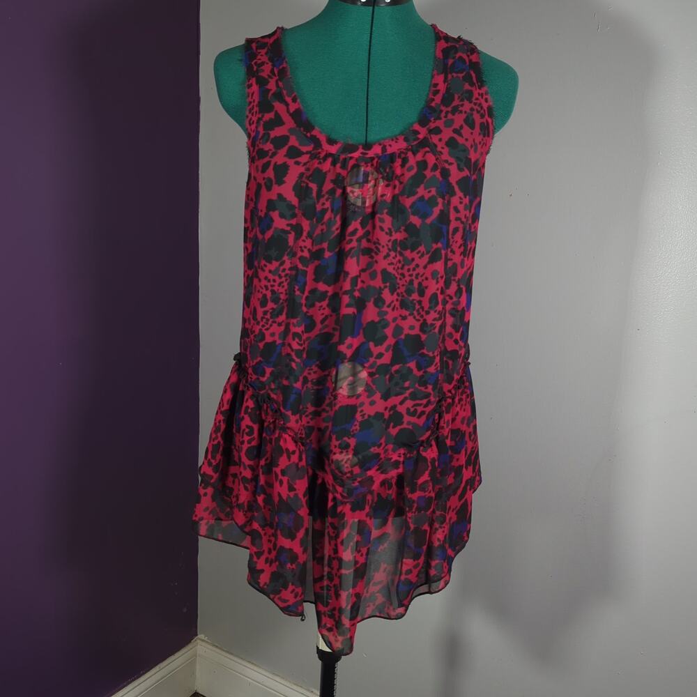 Tramp Sheer Animal Print Top Y2K Red Blue Black Grunge S